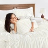 image:imageAndency Ruched Burgundy Queen Size Comforter Set Shabby Chic Pleated Bedding Sets 3 Pieces Lightweight Soft Boho Ruffle Bed Set for Girls Kids Women All SeasonIvory