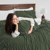 image:imageAndency Ruched Burgundy Queen Size Comforter Set Shabby Chic Pleated Bedding Sets 3 Pieces Lightweight Soft Boho Ruffle Bed Set for Girls Kids Women All SeasonOlive