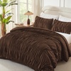 image:imageAndency Ruched Burgundy Queen Size Comforter Set Shabby Chic Pleated Bedding Sets 3 Pieces Lightweight Soft Boho Ruffle Bed Set for Girls Kids Women All SeasonBrown
