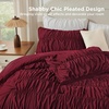 image:imageAndency Ruched Burgundy Queen Size Comforter Set Shabby Chic Pleated Bedding Sets 3 Pieces Lightweight Soft Boho Ruffle Bed Set for Girls Kids Women All SeasonBurgundy