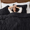 image:imageAndency Ruched Burgundy Queen Size Comforter Set Shabby Chic Pleated Bedding Sets 3 Pieces Lightweight Soft Boho Ruffle Bed Set for Girls Kids Women All SeasonBlack