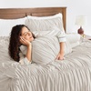 image:imageAndency Ruched Burgundy Queen Size Comforter Set Shabby Chic Pleated Bedding Sets 3 Pieces Lightweight Soft Boho Ruffle Bed Set for Girls Kids Women All SeasonLinen