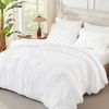 image:imageAndency Ruched Burgundy Queen Size Comforter Set Shabby Chic Pleated Bedding Sets 3 Pieces Lightweight Soft Boho Ruffle Bed Set for Girls Kids Women All SeasonWhite