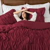 image:imageAndency Ruched Burgundy Queen Size Comforter Set Shabby Chic Pleated Bedding Sets 3 Pieces Lightweight Soft Boho Ruffle Bed Set for Girls Kids Women All SeasonBurgundy