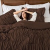 image:imageAndency Ruched Burgundy Queen Size Comforter Set Shabby Chic Pleated Bedding Sets 3 Pieces Lightweight Soft Boho Ruffle Bed Set for Girls Kids Women All SeasonBrown