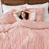 image:imageAndency Ruched Burgundy Queen Size Comforter Set Shabby Chic Pleated Bedding Sets 3 Pieces Lightweight Soft Boho Ruffle Bed Set for Girls Kids Women All SeasonBlush