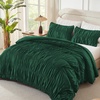 image:imageAndency Ruched Burgundy Queen Size Comforter Set Shabby Chic Pleated Bedding Sets 3 Pieces Lightweight Soft Boho Ruffle Bed Set for Girls Kids Women All SeasonDark Green