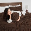 image:imageAndency Ruched Burgundy Queen Size Comforter Set Shabby Chic Pleated Bedding Sets 3 Pieces Lightweight Soft Boho Ruffle Bed Set for Girls Kids Women All SeasonBrown