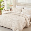 image:imageAndency Ruched Burgundy Queen Size Comforter Set Shabby Chic Pleated Bedding Sets 3 Pieces Lightweight Soft Boho Ruffle Bed Set for Girls Kids Women All SeasonBeige