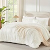 image:imageAndency Ruched Burgundy Queen Size Comforter Set Shabby Chic Pleated Bedding Sets 3 Pieces Lightweight Soft Boho Ruffle Bed Set for Girls Kids Women All SeasonIvory