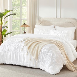 image:imageAndency Ruched Burgundy Queen Size Comforter Set Shabby Chic Pleated Bedding Sets 3 Pieces Lightweight Soft Boho Ruffle Bed Set for Girls Kids Women All SeasonWhite
