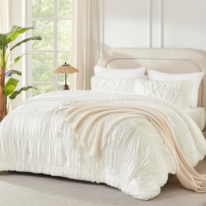 image:imageAndency Ruched Burgundy Queen Size Comforter Set Shabby Chic Pleated Bedding Sets 3 Pieces Lightweight Soft Boho Ruffle Bed Set for Girls Kids Women All SeasonIvory