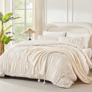 image:imageAndency Ruched Burgundy Queen Size Comforter Set Shabby Chic Pleated Bedding Sets 3 Pieces Lightweight Soft Boho Ruffle Bed Set for Girls Kids Women All SeasonBeige