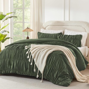 image:imageAndency Ruched Burgundy Queen Size Comforter Set Shabby Chic Pleated Bedding Sets 3 Pieces Lightweight Soft Boho Ruffle Bed Set for Girls Kids Women All SeasonOlive