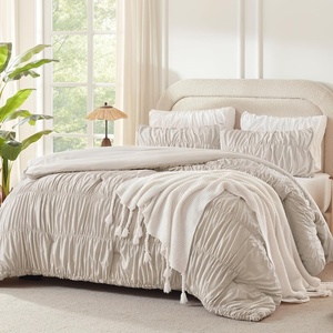 image:imageAndency Ruched Burgundy Queen Size Comforter Set Shabby Chic Pleated Bedding Sets 3 Pieces Lightweight Soft Boho Ruffle Bed Set for Girls Kids Women All SeasonLinen