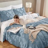 image:imageAndency TwinXL Pinch Pleat Comforter Set 68x923 Piece Lightweight Pintuck Bedding Comforters amp Sets Fluffy Down Alternative Comforter with 2 Pillow Shams for All SeasonWhiteGrayish Blue