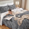 image:imageAndency TwinXL Pinch Pleat Comforter Set 68x923 Piece Lightweight Pintuck Bedding Comforters amp Sets Fluffy Down Alternative Comforter with 2 Pillow Shams for All SeasonWhiteMedium Gray