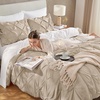 image:imageAndency TwinXL Pinch Pleat Comforter Set 68x923 Piece Lightweight Pintuck Bedding Comforters amp Sets Fluffy Down Alternative Comforter with 2 Pillow Shams for All SeasonWhiteKhaki