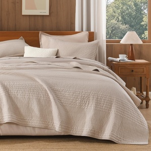 image:imageAndency 100 Cotton Queen Size Quilt 3 Pieces Navy Ultra Soft Lightweight Bedspreads amp Coverlets Set Striped Pick Stitch Quilted Bedding Sets for All Seasons 1 Quilt 2 Pillow Shams NavyOatmeal