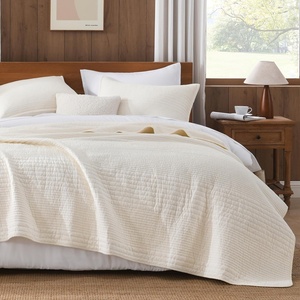 image:imageAndency 100 Cotton Queen Size Quilt 3 Pieces Navy Ultra Soft Lightweight Bedspreads amp Coverlets Set Striped Pick Stitch Quilted Bedding Sets for All Seasons 1 Quilt 2 Pillow Shams NavyIvory