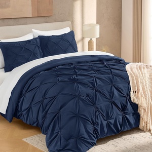 image:imageAndency TwinXL Pinch Pleat Comforter Set 68x923 Piece Lightweight Pintuck Bedding Comforters amp Sets Fluffy Down Alternative Comforter with 2 Pillow Shams for All SeasonWhiteNavy Blue