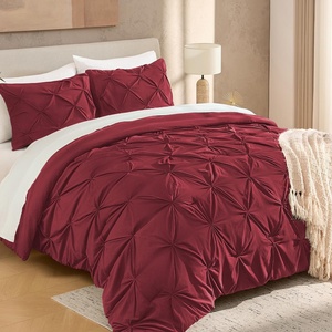 image:imageAndency TwinXL Pinch Pleat Comforter Set 68x923 Piece Lightweight Pintuck Bedding Comforters amp Sets Fluffy Down Alternative Comforter with 2 Pillow Shams for All SeasonWhiteBurgundy