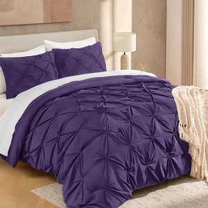 image:imageAndency TwinXL Pinch Pleat Comforter Set 68x923 Piece Lightweight Pintuck Bedding Comforters amp Sets Fluffy Down Alternative Comforter with 2 Pillow Shams for All SeasonWhitePurple