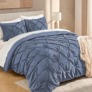 image:imageAndency TwinXL Pinch Pleat Comforter Set 68x923 Piece Lightweight Pintuck Bedding Comforters amp Sets Fluffy Down Alternative Comforter with 2 Pillow Shams for All SeasonWhiteDark Blue Grey
