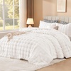 image:imageAndency Fluffy Full Size Comforter Set Cream White 3 Pieces Winter Faux Rabbit Fur Bubble Marshmallow Plush Bedding Comforter Set Mellow Warm Soft Thick Heavy Puffy Comforters Bed SetWhite