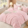 image:imageAndency Fluffy Full Size Comforter Set Cream White 3 Pieces Winter Faux Rabbit Fur Bubble Marshmallow Plush Bedding Comforter Set Mellow Warm Soft Thick Heavy Puffy Comforters Bed SetPink