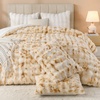 image:imageAndency Fluffy Full Size Comforter Set Cream White 3 Pieces Winter Faux Rabbit Fur Bubble Marshmallow Plush Bedding Comforter Set Mellow Warm Soft Thick Heavy Puffy Comforters Bed SetTiedyed Beige