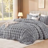 image:imageAndency Fluffy Full Size Comforter Set Cream White 3 Pieces Winter Faux Rabbit Fur Bubble Marshmallow Plush Bedding Comforter Set Mellow Warm Soft Thick Heavy Puffy Comforters Bed SetLight Grey