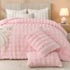image:imageAndency Fluffy Full Size Comforter Set Cream White 3 Pieces Winter Faux Rabbit Fur Bubble Marshmallow Plush Bedding Comforter Set Mellow Warm Soft Thick Heavy Puffy Comforters Bed SetPink