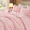 image:imageAndency Fluffy Full Size Comforter Set Cream White 3 Pieces Winter Faux Rabbit Fur Bubble Marshmallow Plush Bedding Comforter Set Mellow Warm Soft Thick Heavy Puffy Comforters Bed SetPink