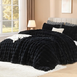 image:imageAndency Fluffy Full Size Comforter Set Cream White 3 Pieces Winter Faux Rabbit Fur Bubble Marshmallow Plush Bedding Comforter Set Mellow Warm Soft Thick Heavy Puffy Comforters Bed SetBlack