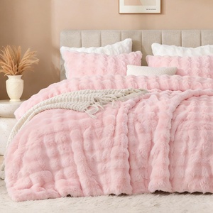 image:imageAndency Fluffy Full Size Comforter Set Cream White 3 Pieces Winter Faux Rabbit Fur Bubble Marshmallow Plush Bedding Comforter Set Mellow Warm Soft Thick Heavy Puffy Comforters Bed SetPink