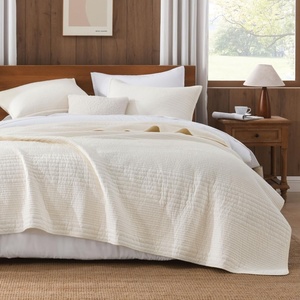 image:imageAndency 100 Cotton California King Size Quilt 3 Pieces Ultra Soft Lightweight Bedspreads amp Coverlets Set Striped Pick Stitch Quilted Bedding Sets for All Seasons 1 Quilt 2 Pillow Shams WhiteIvory