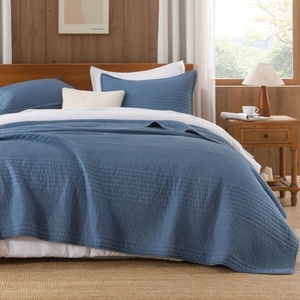 image:imageAndency 100 Cotton California King Size Quilt 3 Pieces Ultra Soft Lightweight Bedspreads amp Coverlets Set Striped Pick Stitch Quilted Bedding Sets for All Seasons 1 Quilt 2 Pillow Shams WhiteNavy