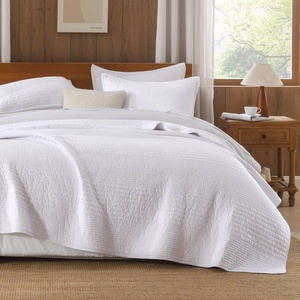 image:imageAndency 100 Cotton California King Size Quilt 3 Pieces Ultra Soft Lightweight Bedspreads amp Coverlets Set Striped Pick Stitch Quilted Bedding Sets for All Seasons 1 Quilt 2 Pillow Shams WhiteWhite