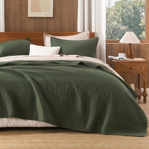 image:imageAndency 100 Cotton California King Size Quilt 3 Pieces Ultra Soft Lightweight Bedspreads amp Coverlets Set Striped Pick Stitch Quilted Bedding Sets for All Seasons 1 Quilt 2 Pillow Shams WhiteArmy Green