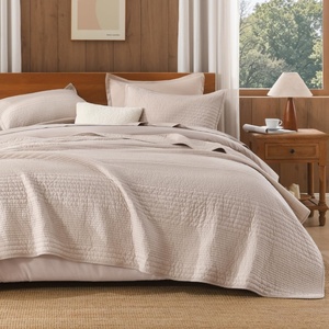 image:imageAndency 100 Cotton California King Size Quilt 3 Pieces Ultra Soft Lightweight Bedspreads amp Coverlets Set Striped Pick Stitch Quilted Bedding Sets for All Seasons 1 Quilt 2 Pillow Shams WhiteOatmeal