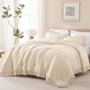image:imageQueen Comforter Set Pink Bow amp Ruffle Bedding 3 Pieces  White with Green Leaf Floral Print Farmhouse Romantic Bedding Set90x90 InchBeige