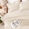 image:imageQueen Comforter Set Pink Bow amp Ruffle Bedding 3 Pieces  White with Green Leaf Floral Print Farmhouse Romantic Bedding Set90x90 InchBeige