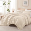 image:imageQueen Comforter Set Pink Bow amp Ruffle Bedding 3 Pieces  White with Green Leaf Floral Print Farmhouse Romantic Bedding Set90x90 InchBeige