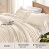 image:imageQueen Comforter Set Pink Bow amp Ruffle Bedding 3 Pieces  White with Green Leaf Floral Print Farmhouse Romantic Bedding Set90x90 InchBeige