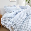 image:imageQueen Comforter Set Pink Bow amp Ruffle Bedding 3 Pieces  White with Green Leaf Floral Print Farmhouse Romantic Bedding Set90x90 InchBlue Gingham