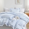 image:imageQueen Comforter Set Pink Bow amp Ruffle Bedding 3 Pieces  White with Green Leaf Floral Print Farmhouse Romantic Bedding Set90x90 InchBlue Gingham