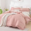 image:imageQueen Comforter Set Pink Bow amp Ruffle Bedding 3 Pieces  White with Green Leaf Floral Print Farmhouse Romantic Bedding Set90x90 InchBlush