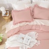 image:imageQueen Comforter Set Pink Bow amp Ruffle Bedding 3 Pieces  White with Green Leaf Floral Print Farmhouse Romantic Bedding Set90x90 InchBlush
