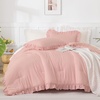 image:imageQueen Comforter Set Pink Bow amp Ruffle Bedding 3 Pieces  White with Green Leaf Floral Print Farmhouse Romantic Bedding Set90x90 InchBlush